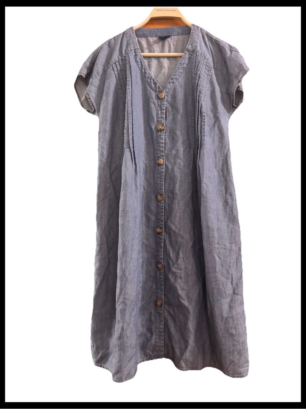 J.jill Blue Button-Front Cap-Sleeve Dress Xs lightweight 70% tencel 30% linen